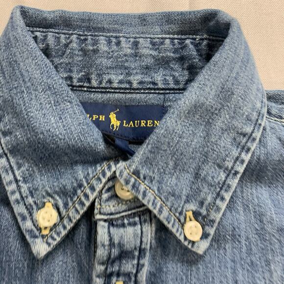 Polo Ralph Lauren Girls Dress 12 Denim Shirt Button Up Flare Pockets Belt jean - Picture 4 of 8